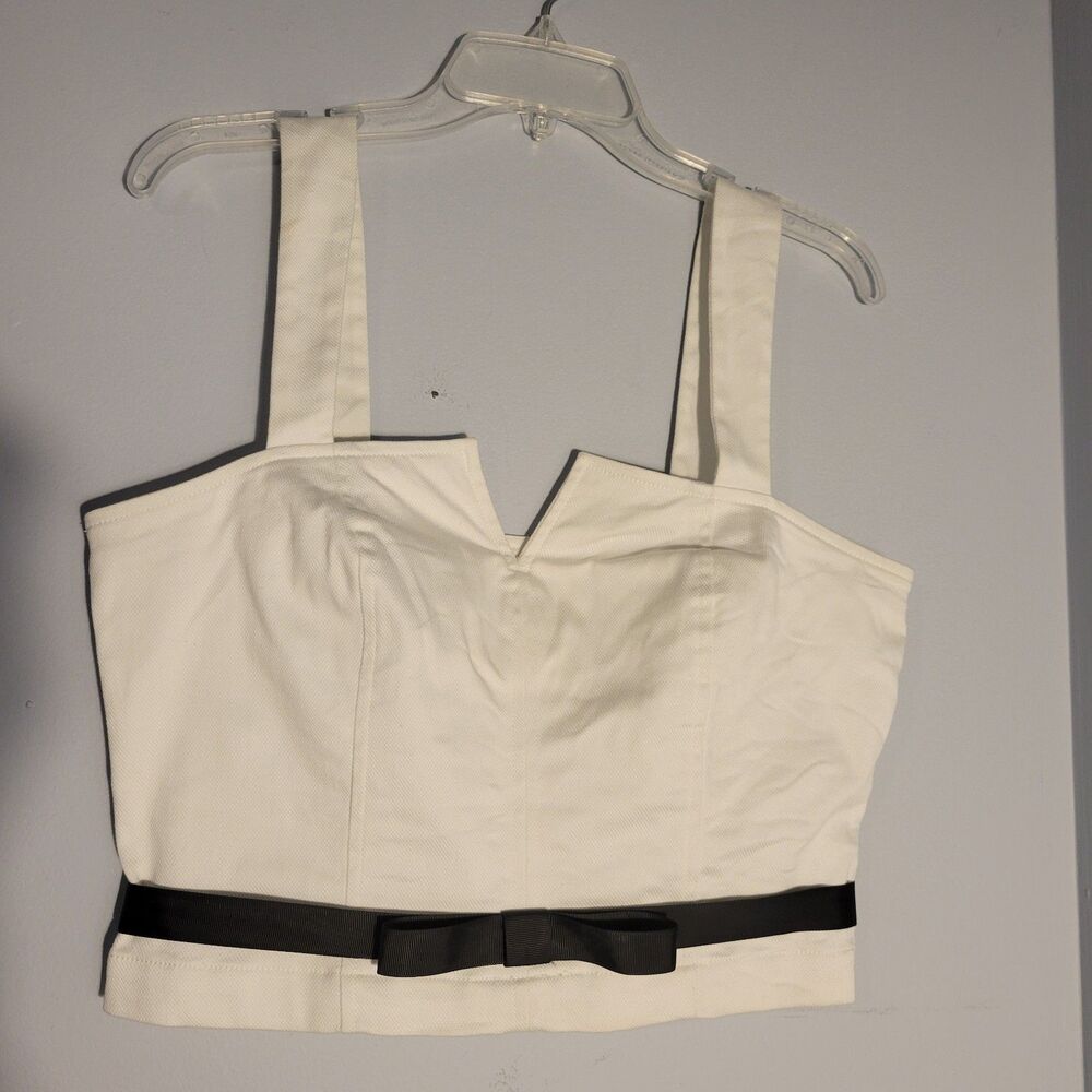 Maeve Anthropologie WhiteDenim Cropped Tank w/ Black Ribbon Belt Size 4